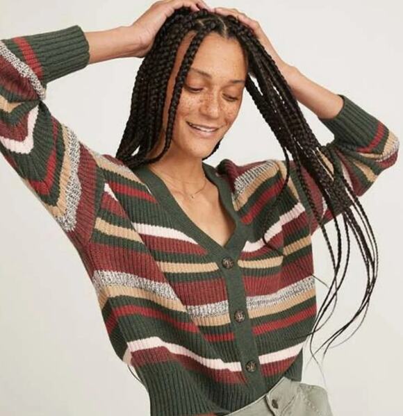 Marine Layer Sweaters - Marine Layer Oh Hey Cardigan Sweater M Cropped Chevron Striped Textured Knit